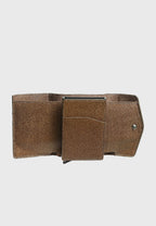 Genuine Leather Caviar Pattern Brown Snap Closure Wallet \u0026 Card Holder