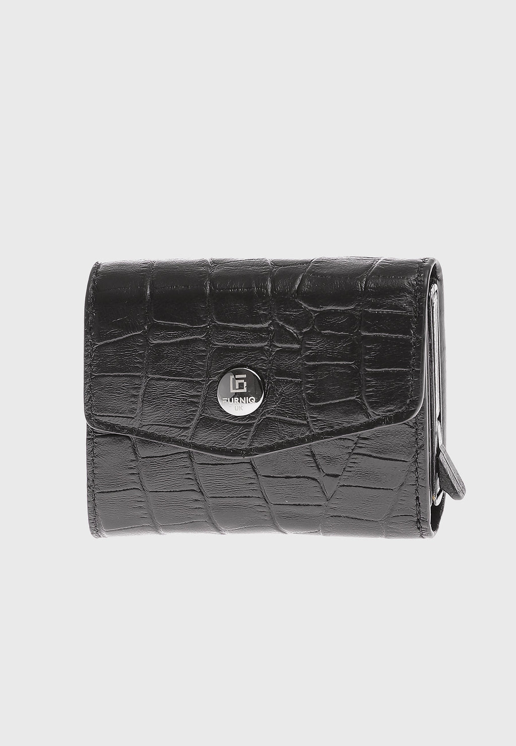 Genuine Leather Crocodile Pattern Black Snap Closure Wallet \u0026 Card Holder