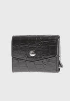 Genuine Leather Crocodile Pattern Black Snap Closure Wallet \u0026 Card Holder