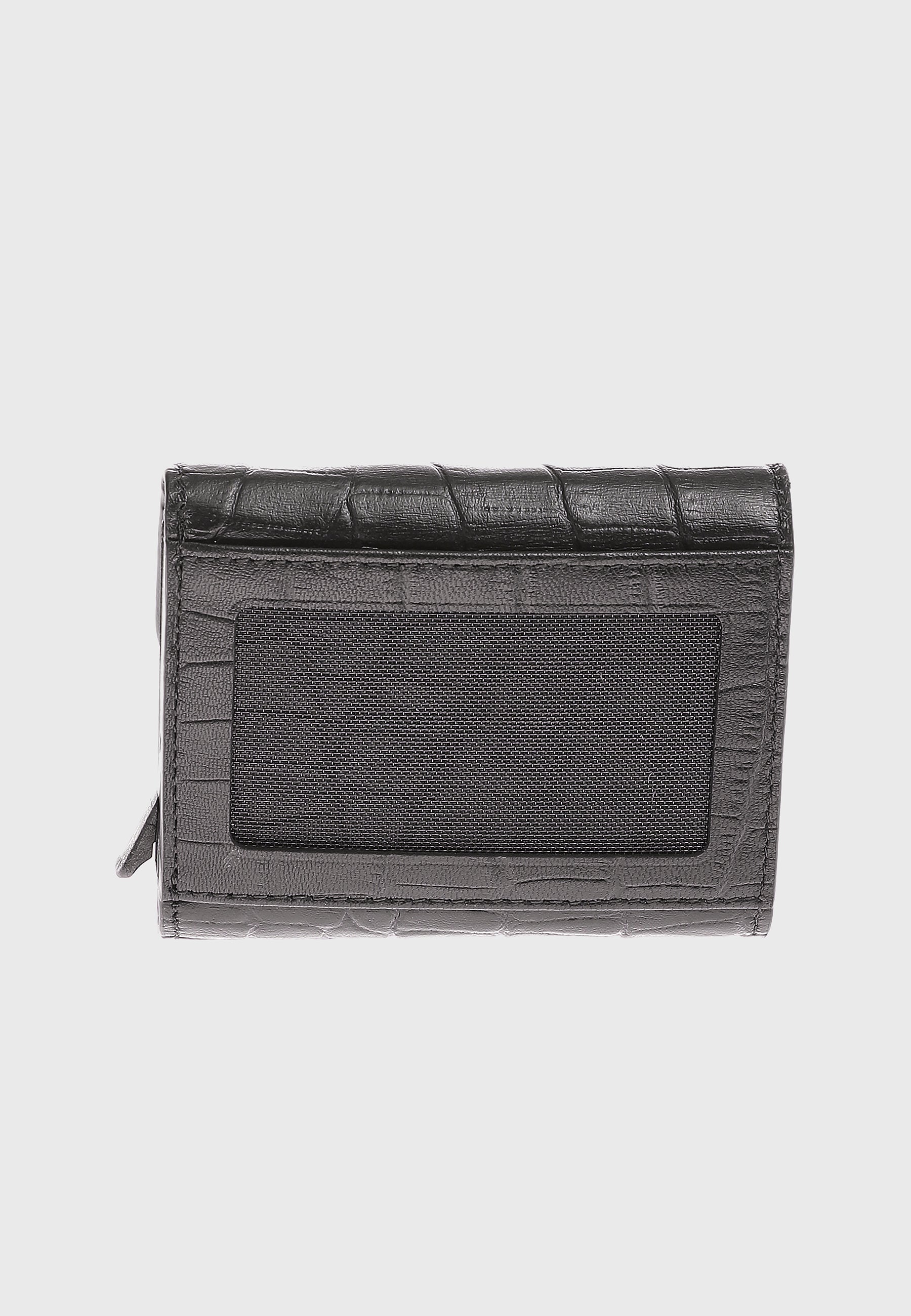 Genuine Leather Crocodile Pattern Black Snap Closure Wallet \u0026 Card Holder
