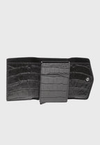 Genuine Leather Crocodile Pattern Black Snap Closure Wallet \u0026 Card Holder
