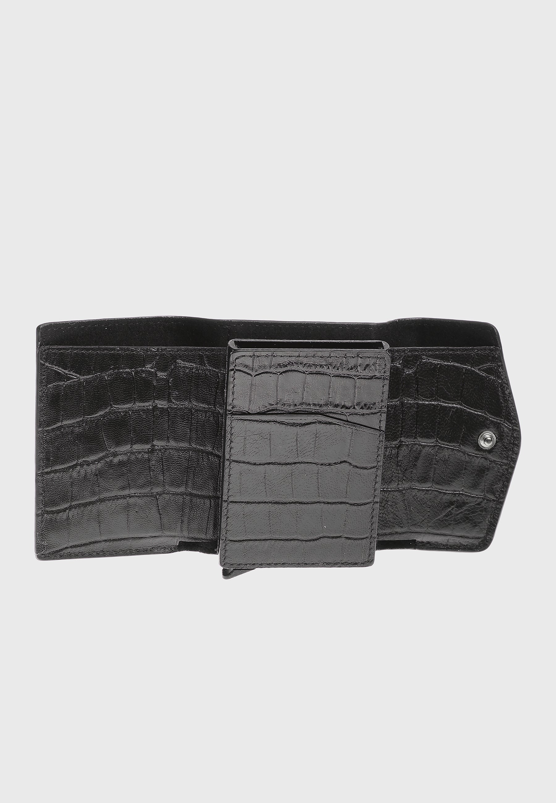 Genuine Leather Crocodile Pattern Black Snap Closure Wallet \u0026 Card Holder