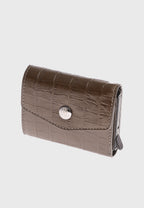 Genuine Leather Crocodile Pattern Brown Snap Closure Wallet \u0026 Card Holder