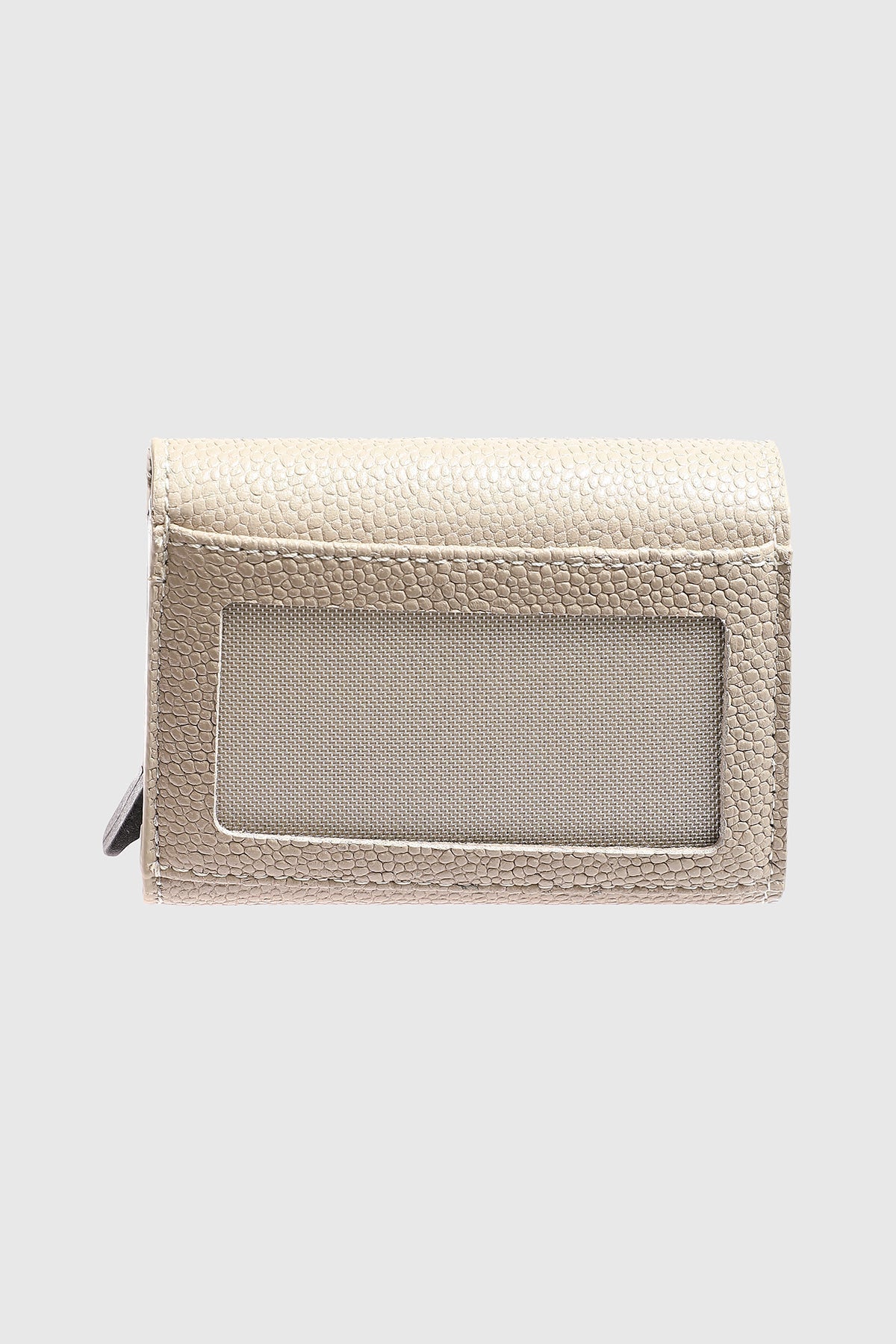 Genuine Leather Caviar Pattern Beige Snap Closure Wallet \u0026 Card Holder