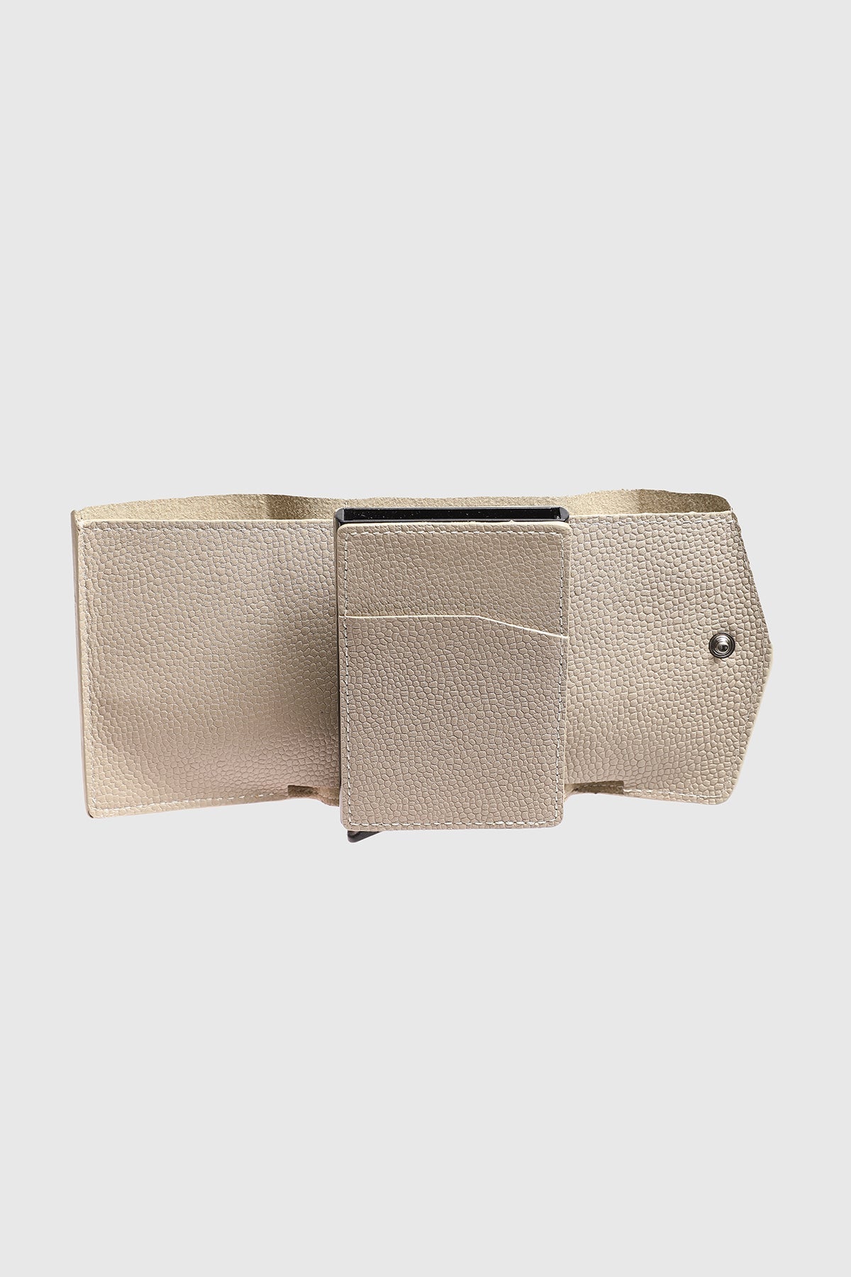 Genuine Leather Caviar Pattern Beige Snap Closure Wallet \u0026 Card Holder