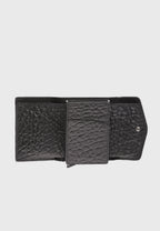 Genuine Leather Elephant Pattern Black Snap Closure Wallet \u0026 Card Holder