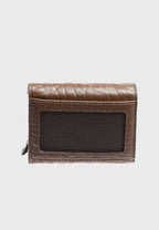 Genuine Leather Elephant Pattern Brown Snap Closure Wallet \u0026 Card Holder