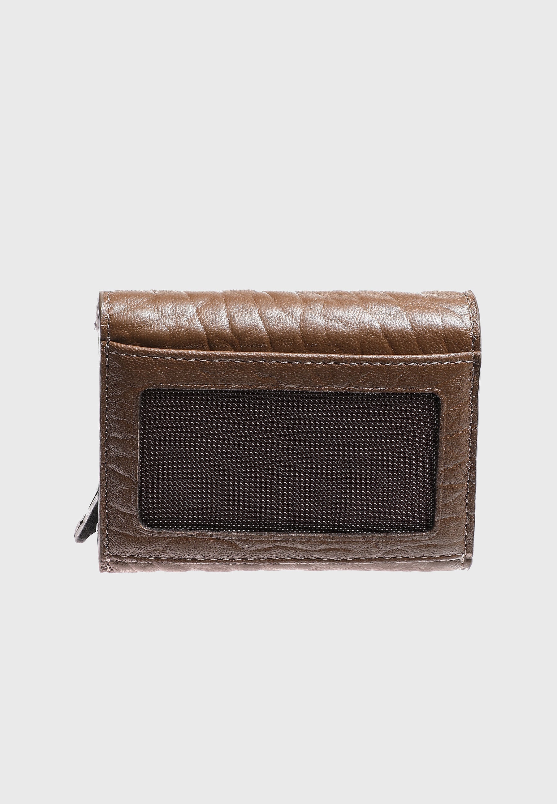 Genuine Leather Elephant Pattern Brown Snap Closure Wallet \u0026 Card Holder