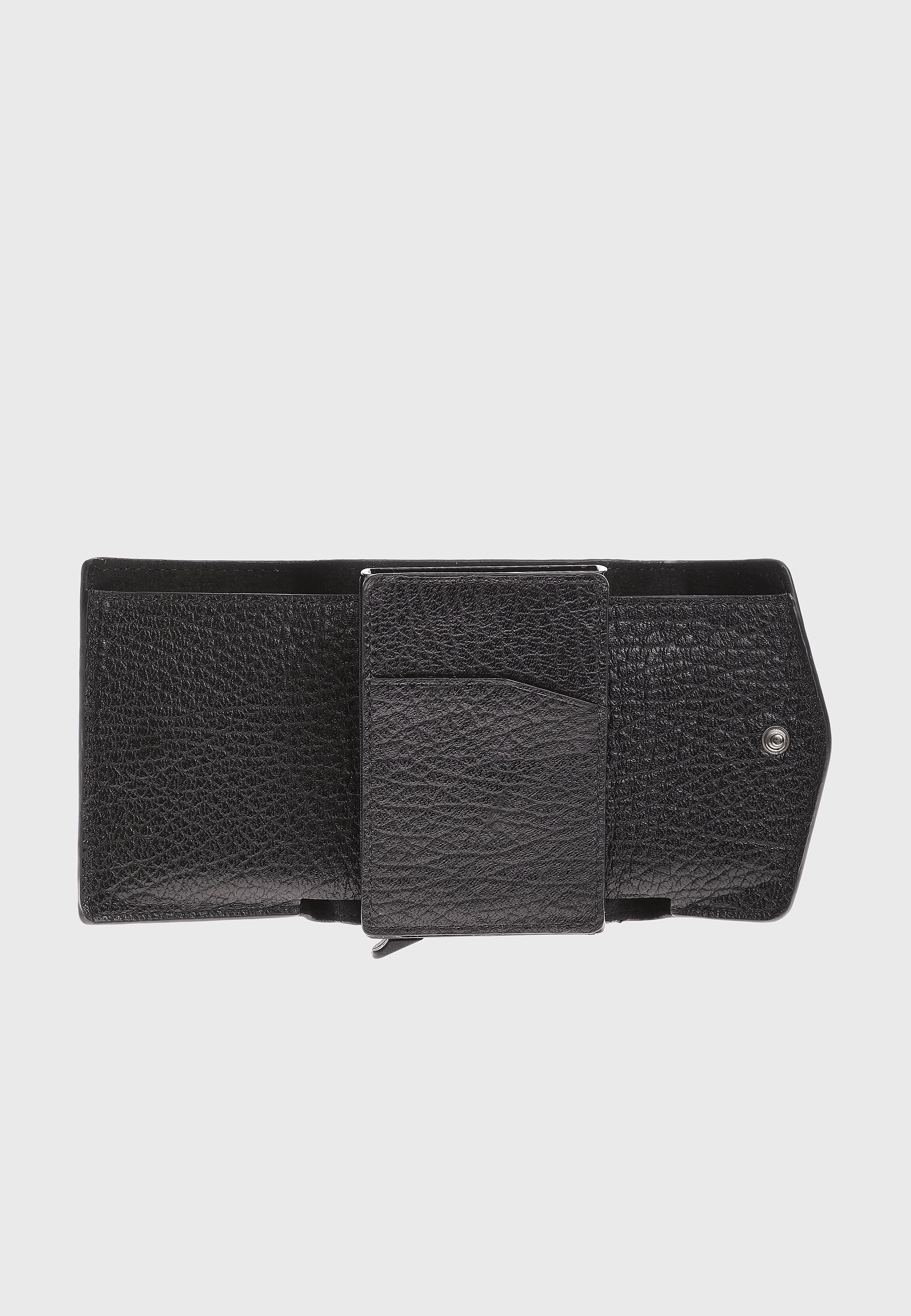 Genuine Leather Venous Pattern Black Snap Closure Wallet \u0026 Card Holder