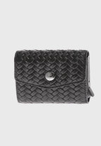 Genuine Leather Weave Pattern Black Snap Closure Wallet \u0026 Card Holder