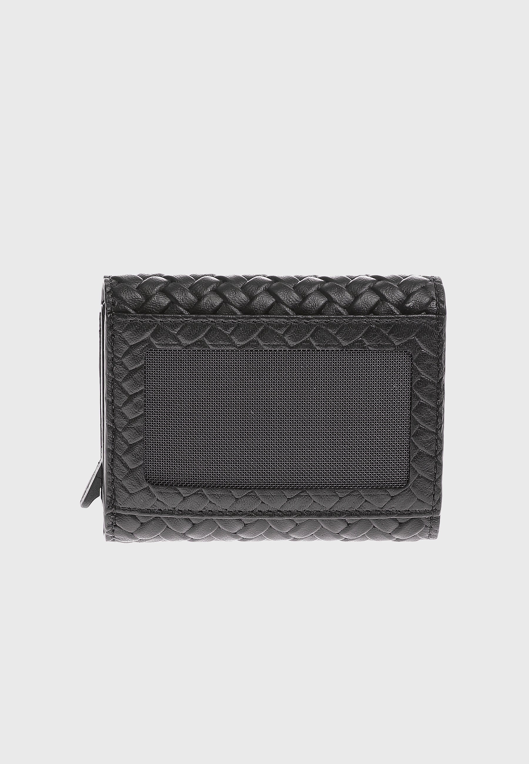 Genuine Leather Weave Pattern Black Snap Closure Wallet \u0026 Card Holder