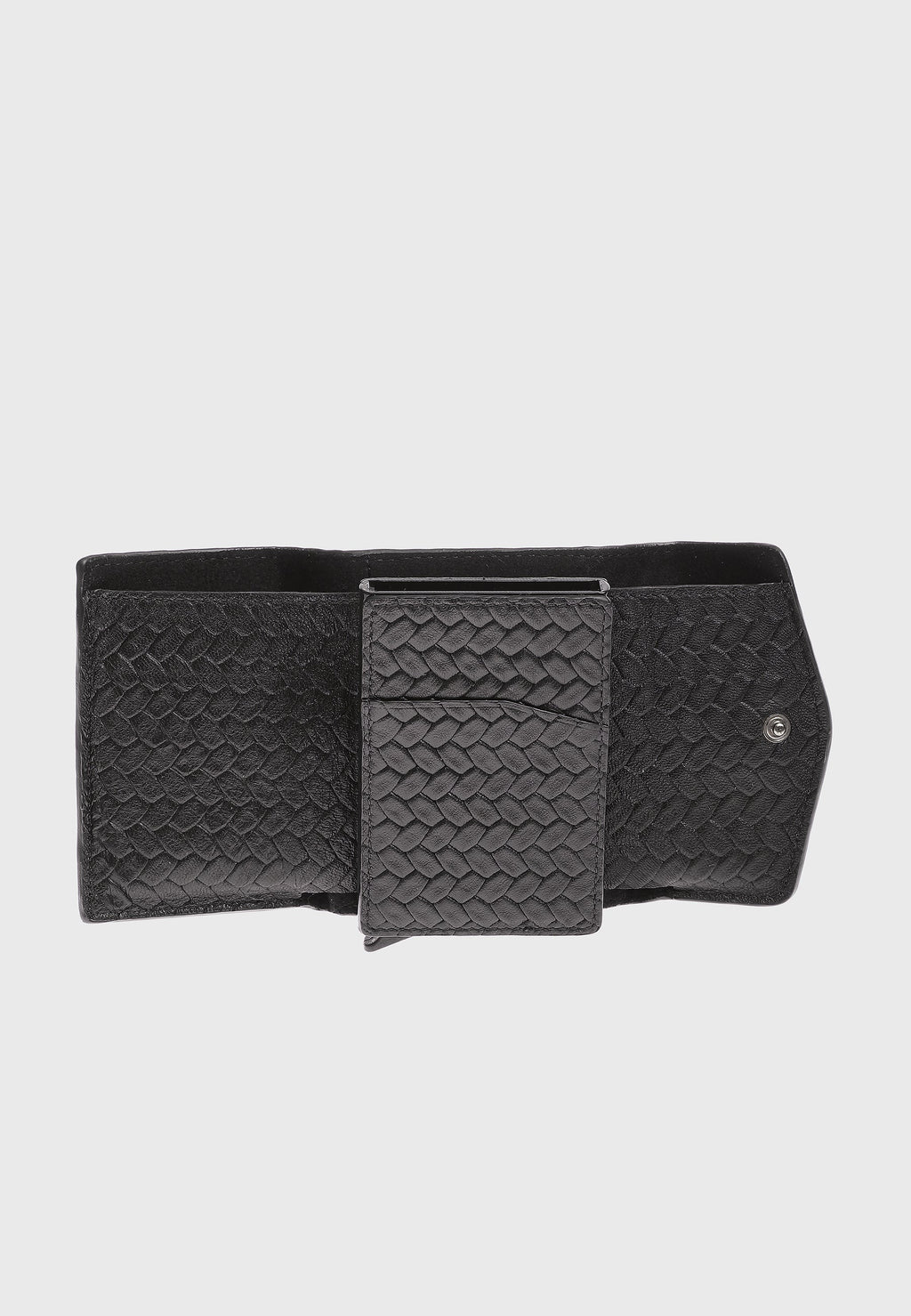 Genuine Leather Weave Pattern Black Snap Closure Wallet \u0026 Card Holder