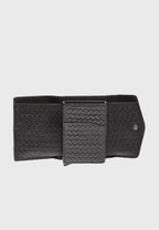 Genuine Leather Weave Pattern Black Snap Closure Wallet \u0026 Card Holder