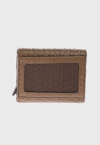 Genuine Leather Weave Pattern Brown Snap Closure Wallet \u0026 Card Holder
