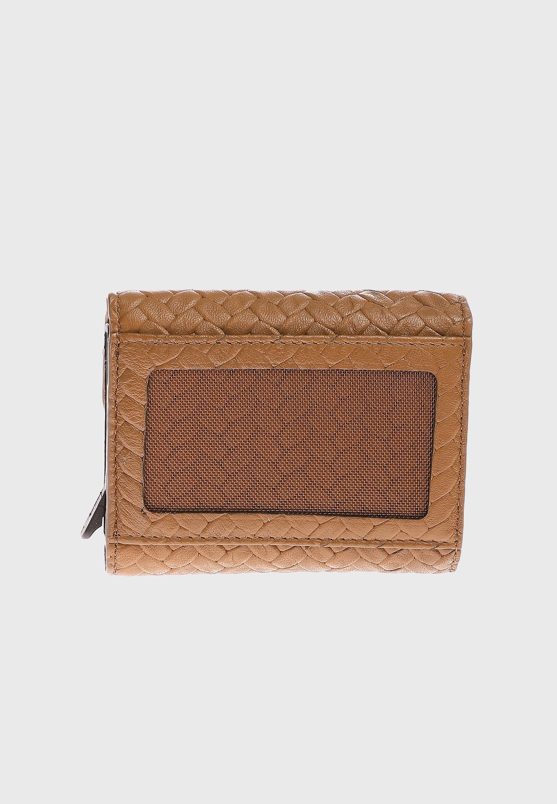 Genuine Leather Weave Pattern Tan Snap Closure Wallet \u0026 Card Holder