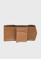 Genuine Leather Weave Pattern Tan Snap Closure Wallet \u0026 Card Holder