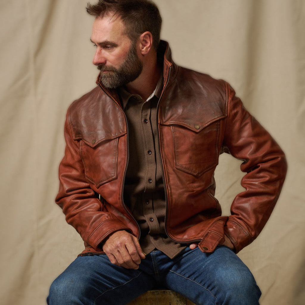 Elkhorn Leather Jacket | Distressed Brown & Chestnut
