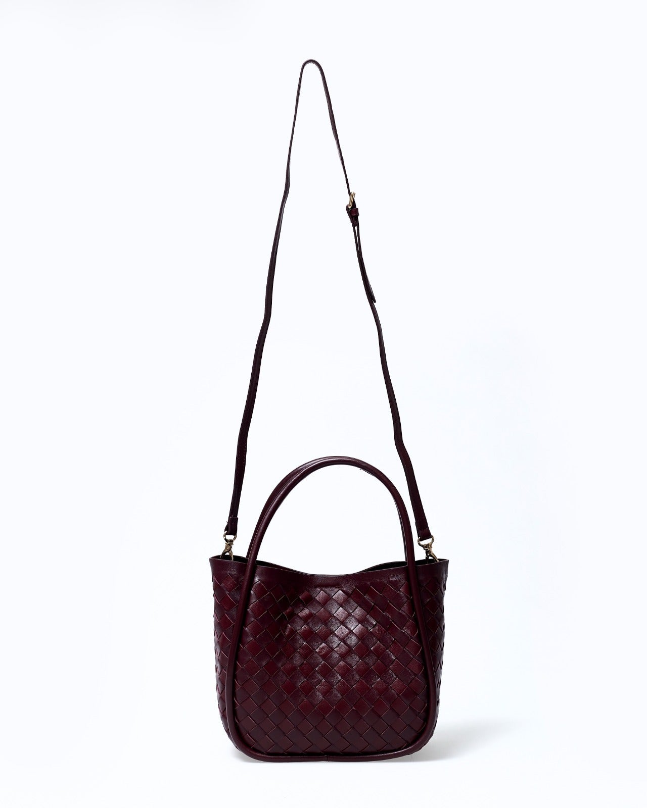 Portland Burgundy Woven Leather Top Handle Bag