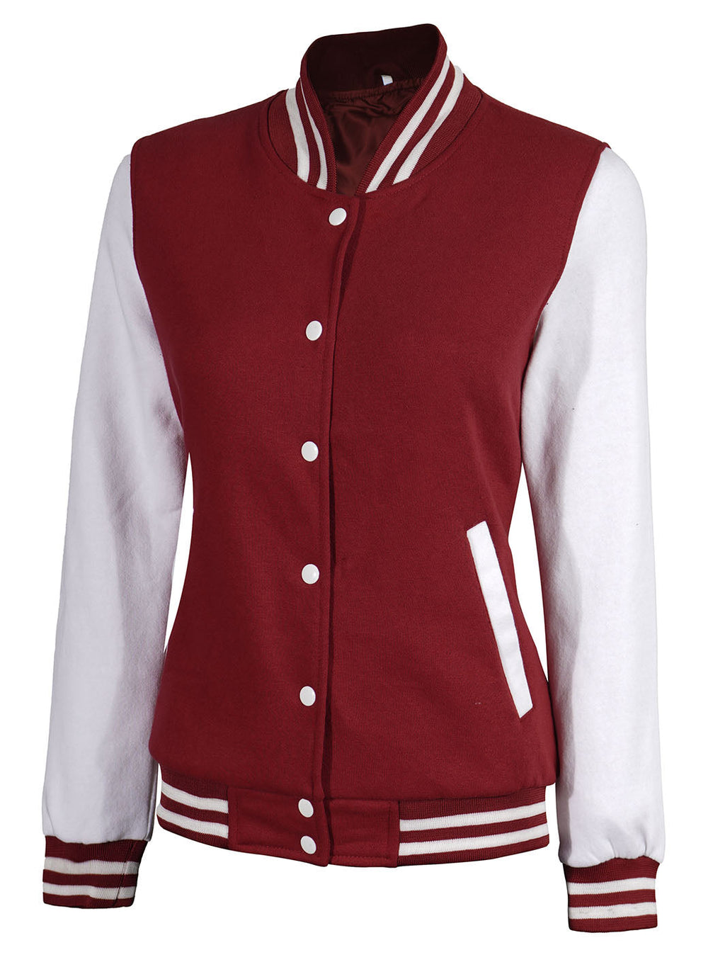Women's White & Maroon Plain Lettermen Varsity Jacket