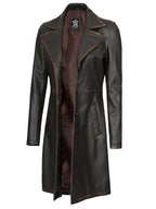 Bryson Women's Rub Off Dark Brown Leather Long 3/4 Coat