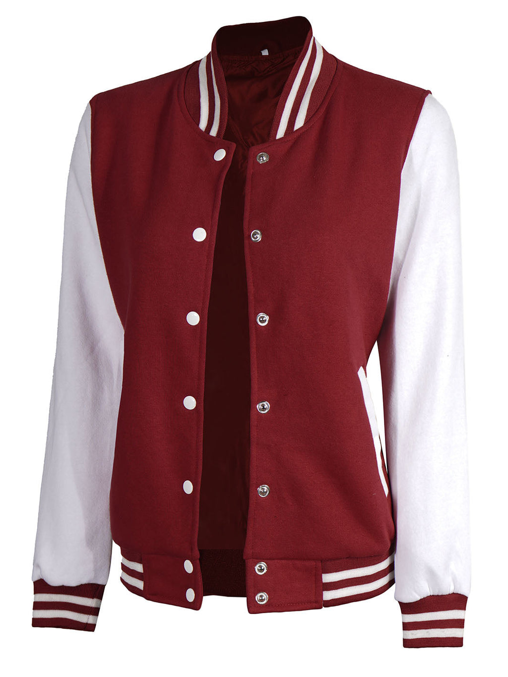 Women's White & Maroon Plain Lettermen Varsity Jacket