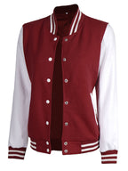 Women's White & Maroon Plain Lettermen Varsity Jacket