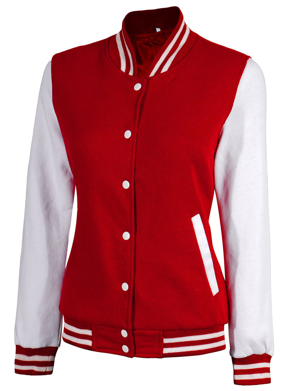 Women's White & Red Plain Letterman Varsity Jacket