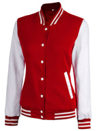 Women's White & Red Plain Letterman Varsity Jacket