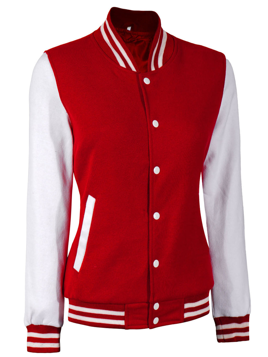 Women's White & Red Plain Letterman Varsity Jacket