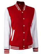 Women's White & Red Plain Letterman Varsity Jacket