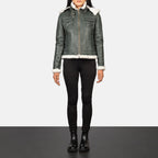 Fiona Green Hooded Shearling Leather Jacket