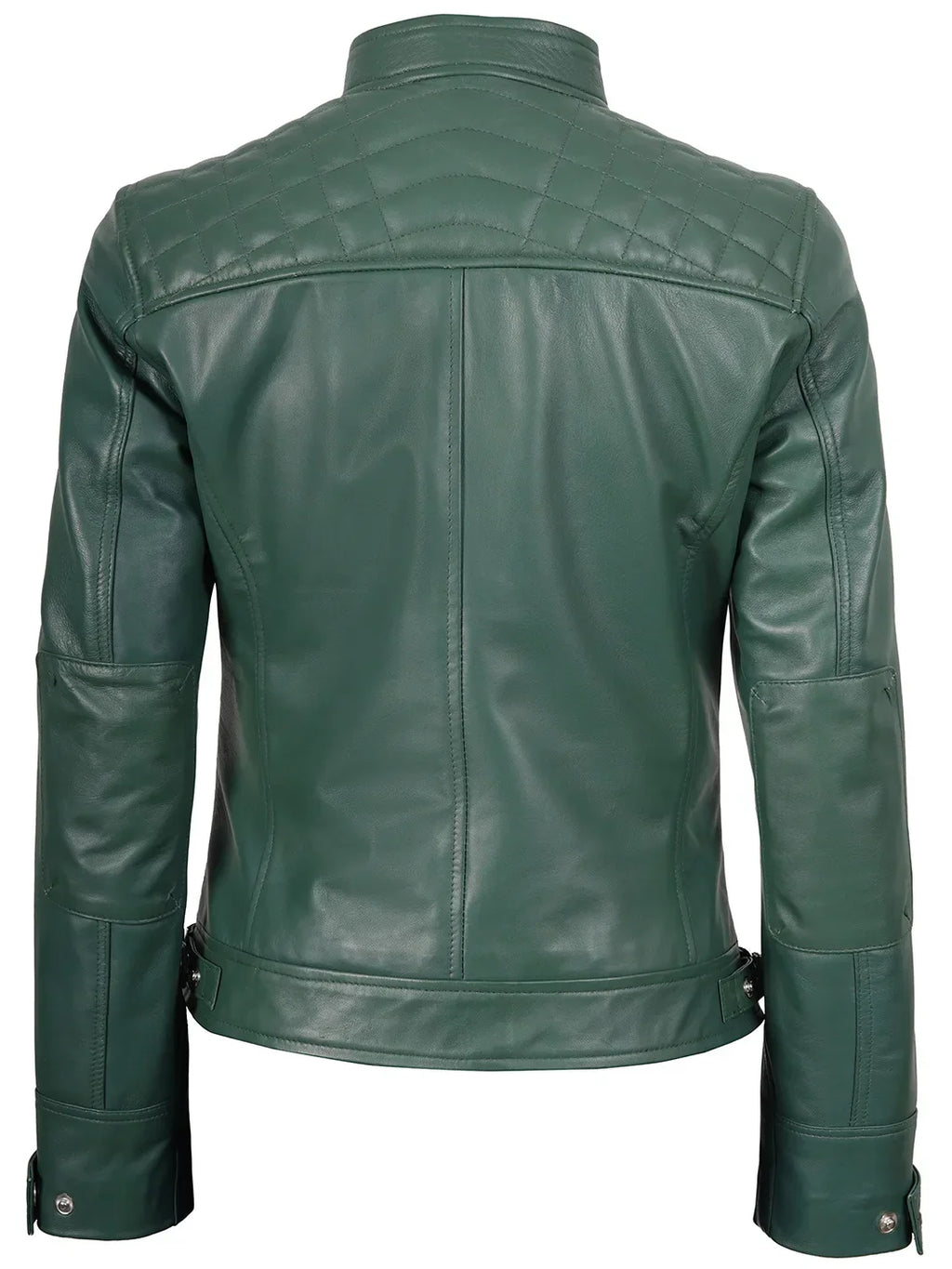 Women Green Diamond Cafe Racer Real Leather Jacket