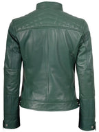 Women Green Diamond Cafe Racer Real Leather Jacket