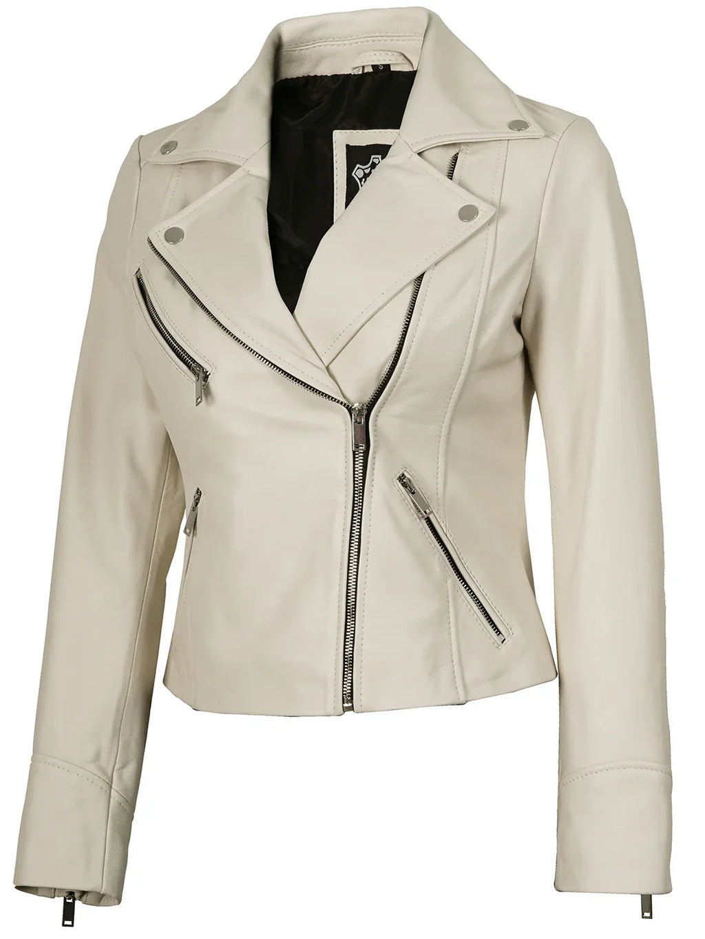 Women Biker Style Off White Real Leather Jacket
