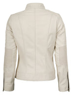 Austin Women Off White Biker Style Leather Jacket