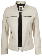 Austin Women Off White Biker Style Leather Jacket