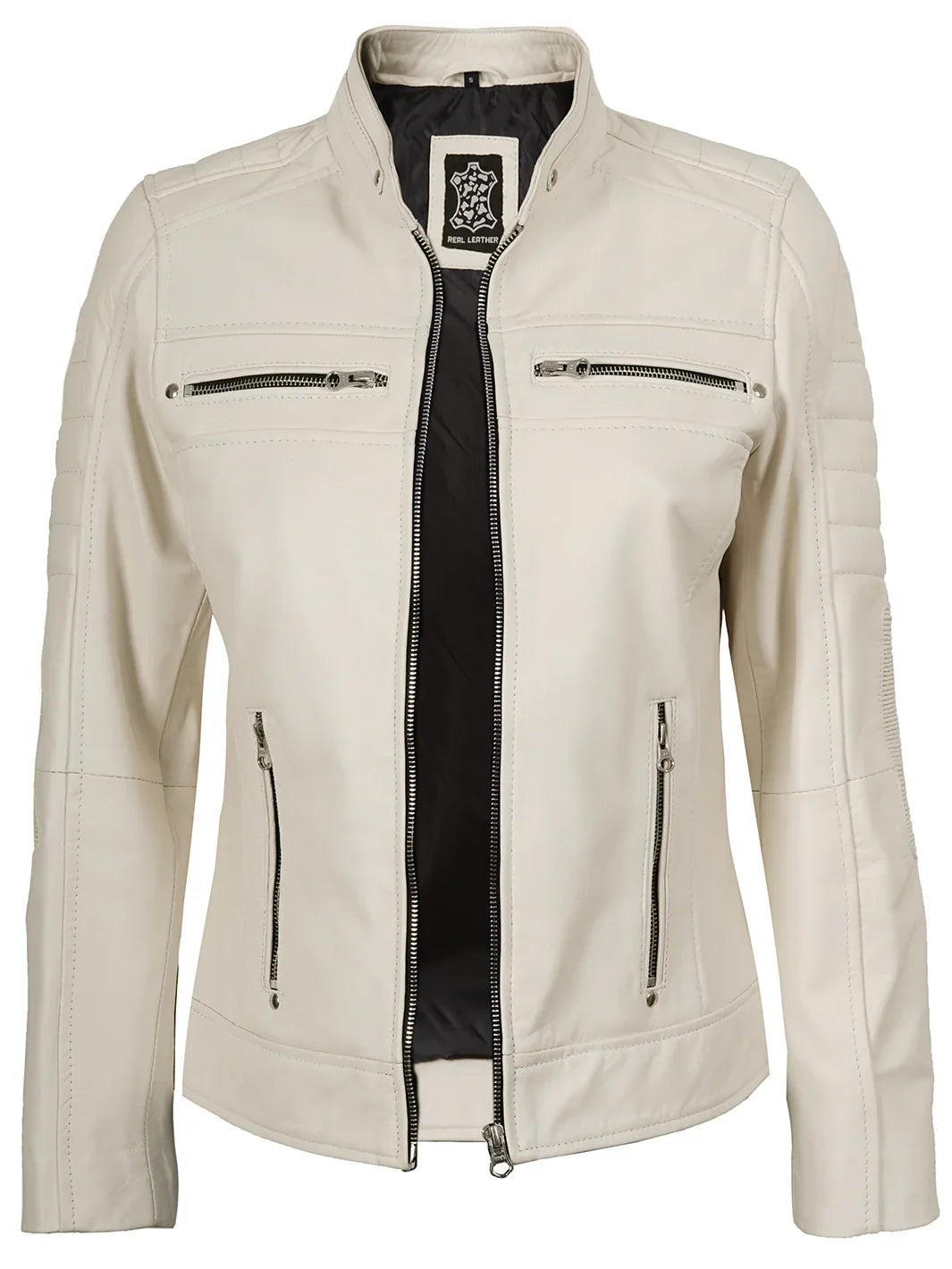 Austin Women Off White Biker Style Leather Jacket