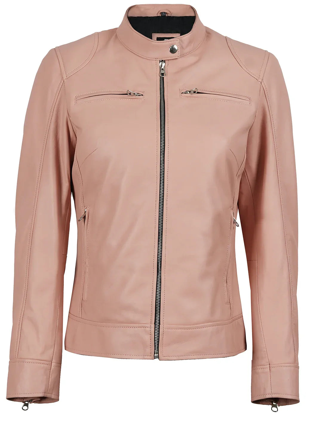 Dodge Women Light Pink Biker Style Leather Jacket
