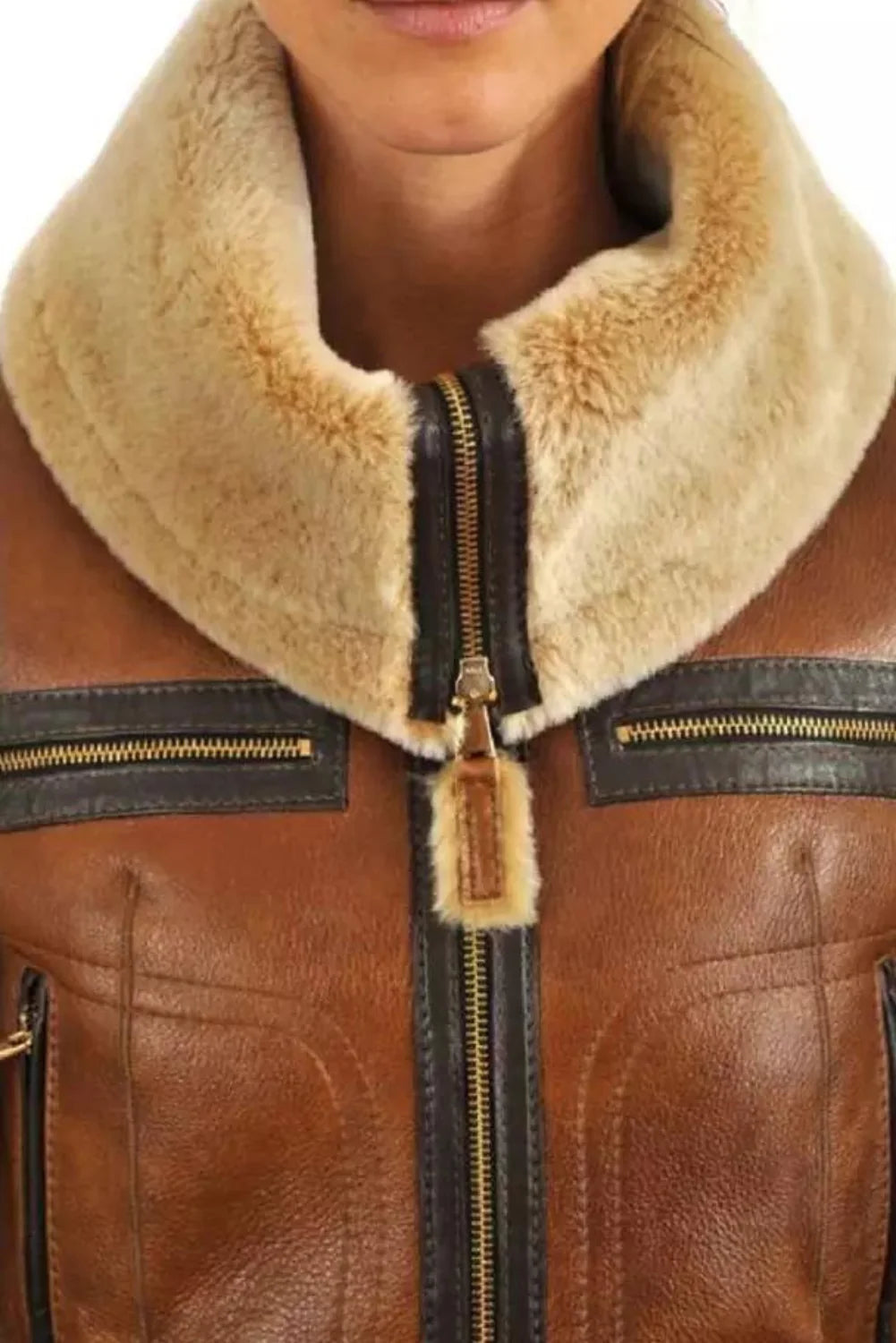Amelia Brown B3 RAF Shearling Aviator Leather Bomber Jacket