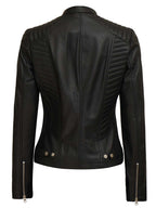 Women's Tall Black Cafe Racer Leather Jacket