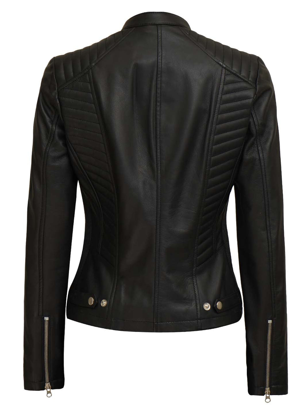 Petite Women's Black Cafe Racer Leather Jacket