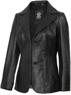 Women's Black Two Button Leather Blazer Jacket