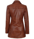 Tall Kandis Women's Cognac Brown Leather Car Coat