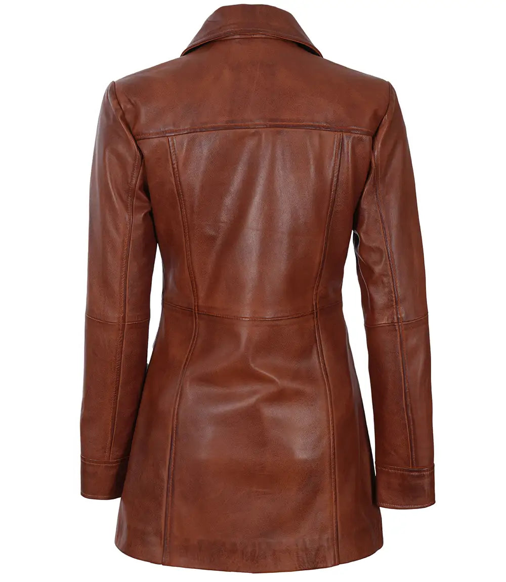Tall Kandis Women's Cognac Brown Leather Car Coat