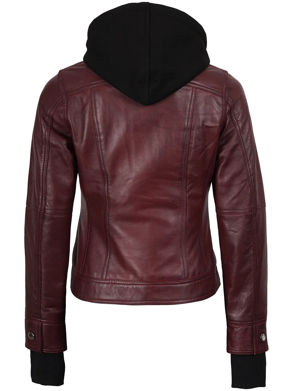 Tralee Women's Maroon Bomber Leather Jacket with Hood