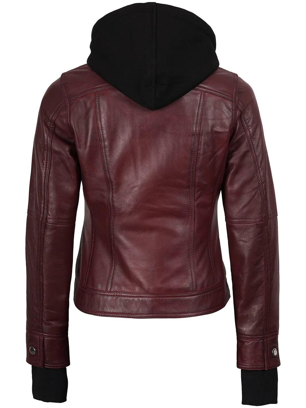 Tralee Women's Maroon Bomber Leather Jacket with Hood