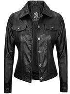 Fernando Women's Black Leather Trucker Jacket