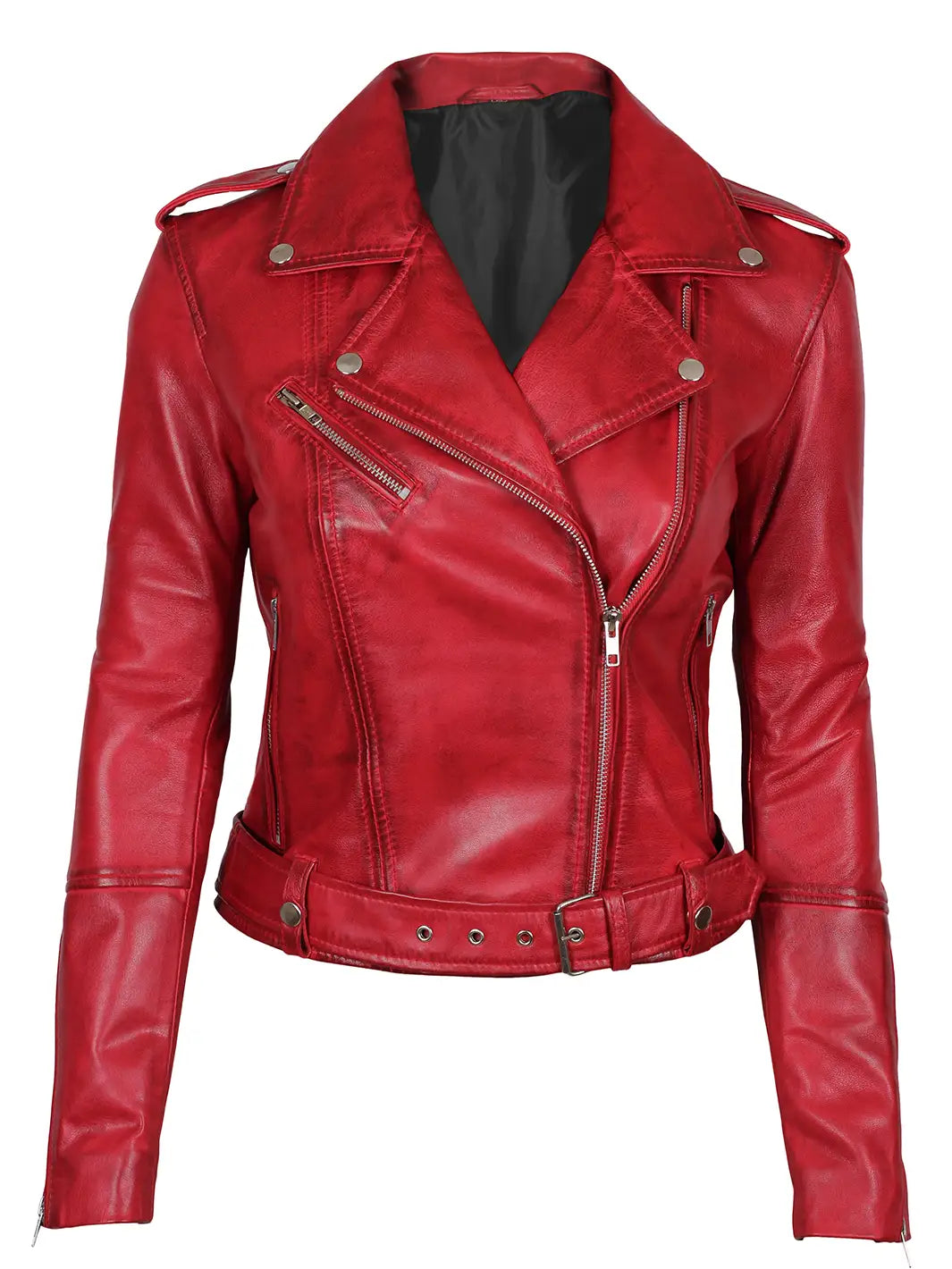 Margaret Women's Red Asymmetrical Biker Style Leather  Jacket