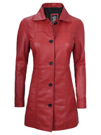 Kandis Women Red Real Leather Car Coat