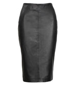 Women's Black Midi Leather Pencil Skirt with Back Slit